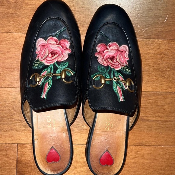 GUCCI Cotton Flower Patch Leather Loafer/Mule/Slipper - Picture 4 of 6